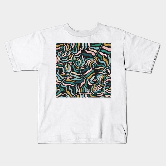 Springtime Florals on Dark Kids T-Shirt by matise